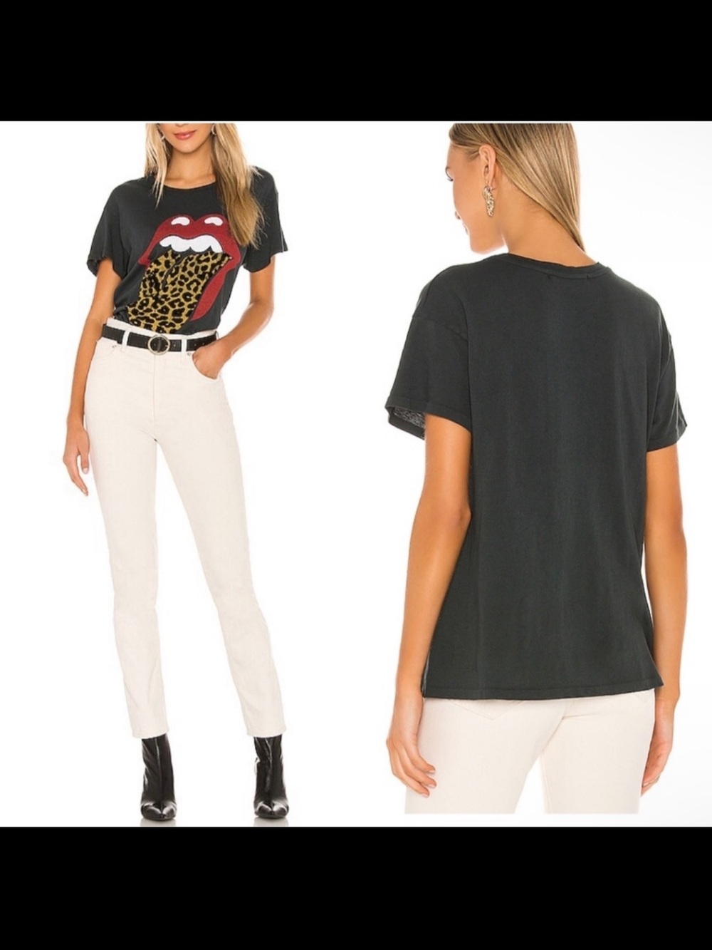 Daydreamer X Free People Rolling Stones Flocked Leopard Tongue Tee Ash L - Picture 8 of 11